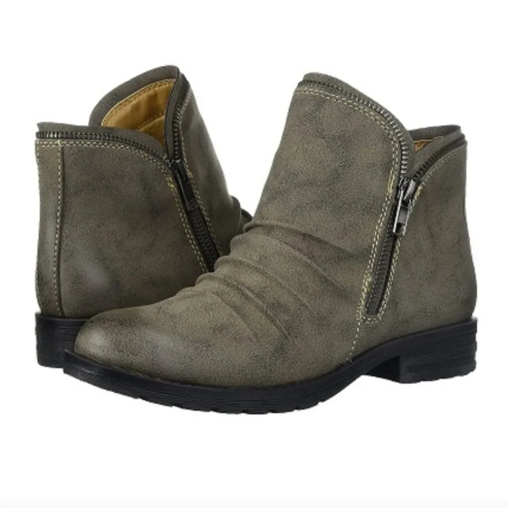 Natural Soul Brisha Y2K Boho Minimalist Ruched Block Heel Comfort Ankle Boots 8M